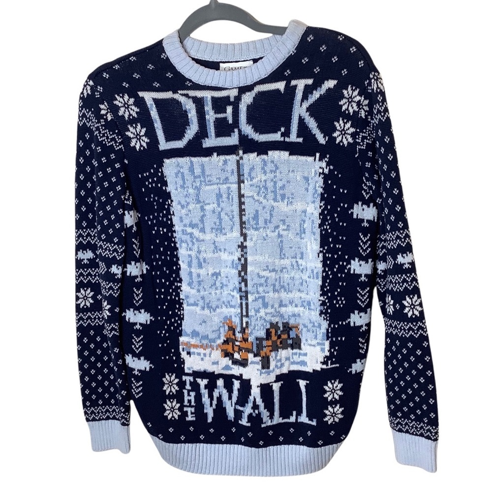 Game of Thrones Ugly Christmas Sweater Womens M Blue Crewneck Deck The Wall